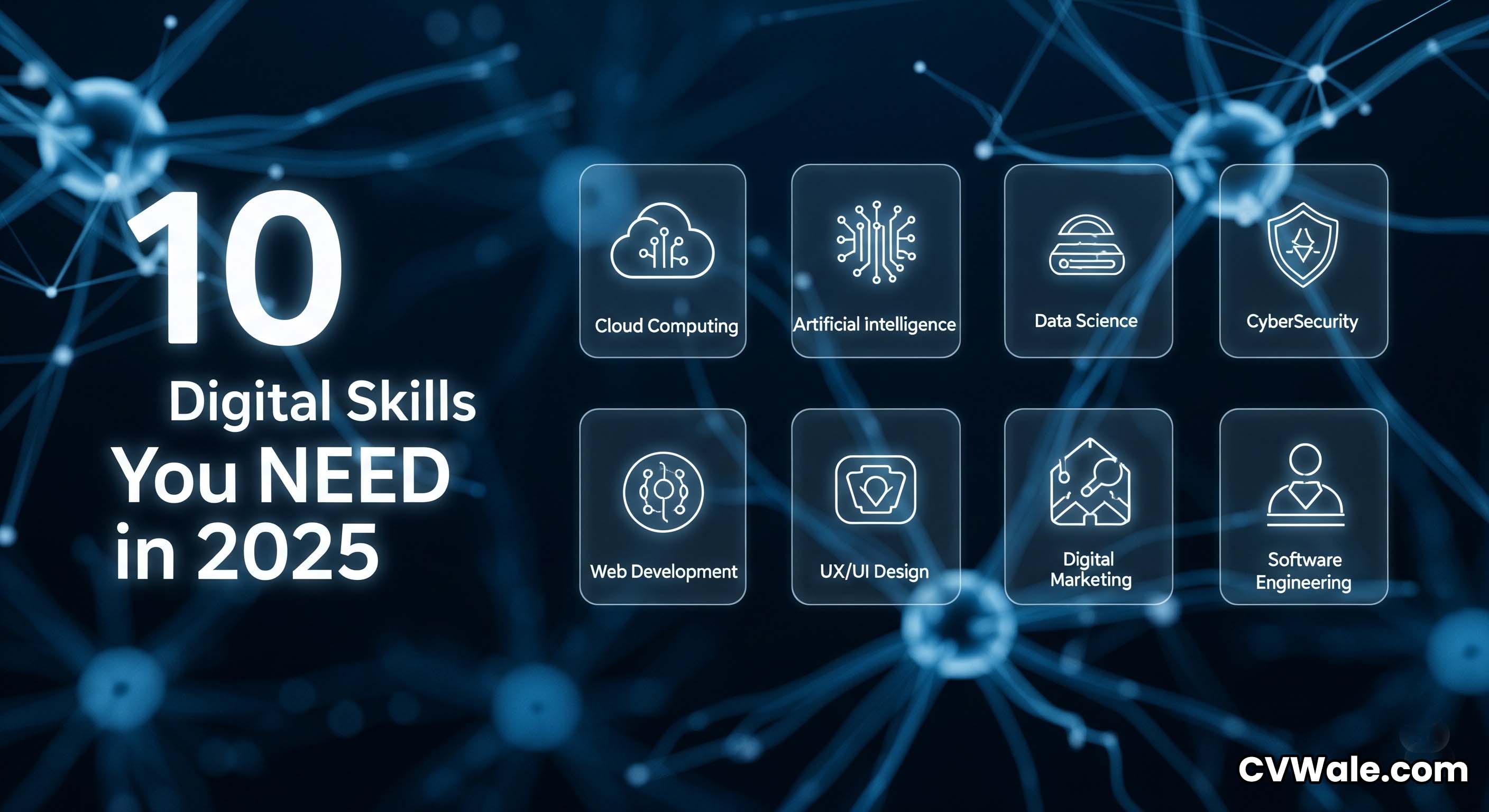 A modern graphic with icons for various essential digital skills.