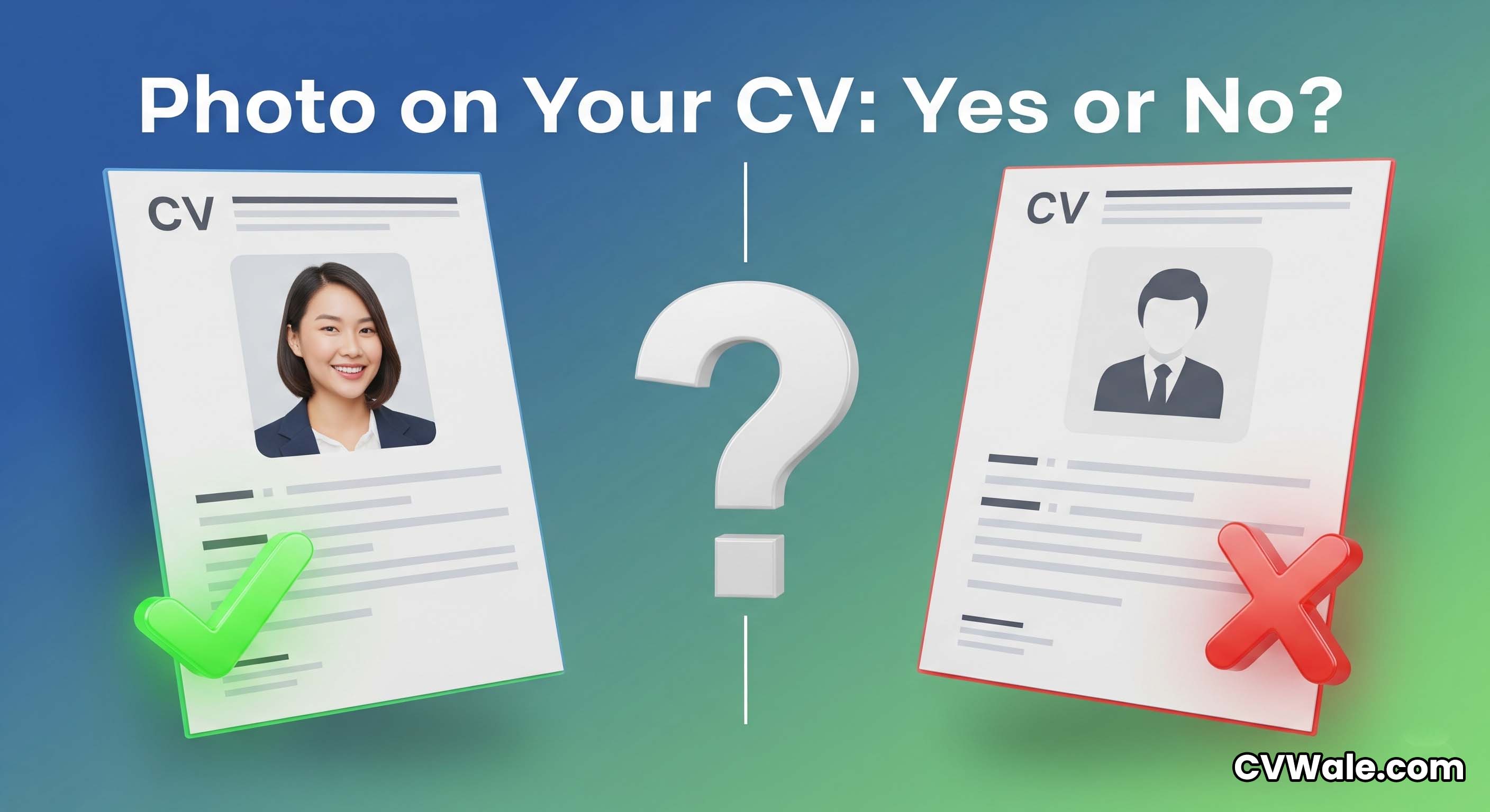 A CV header shown with and without a photo, with a question mark.