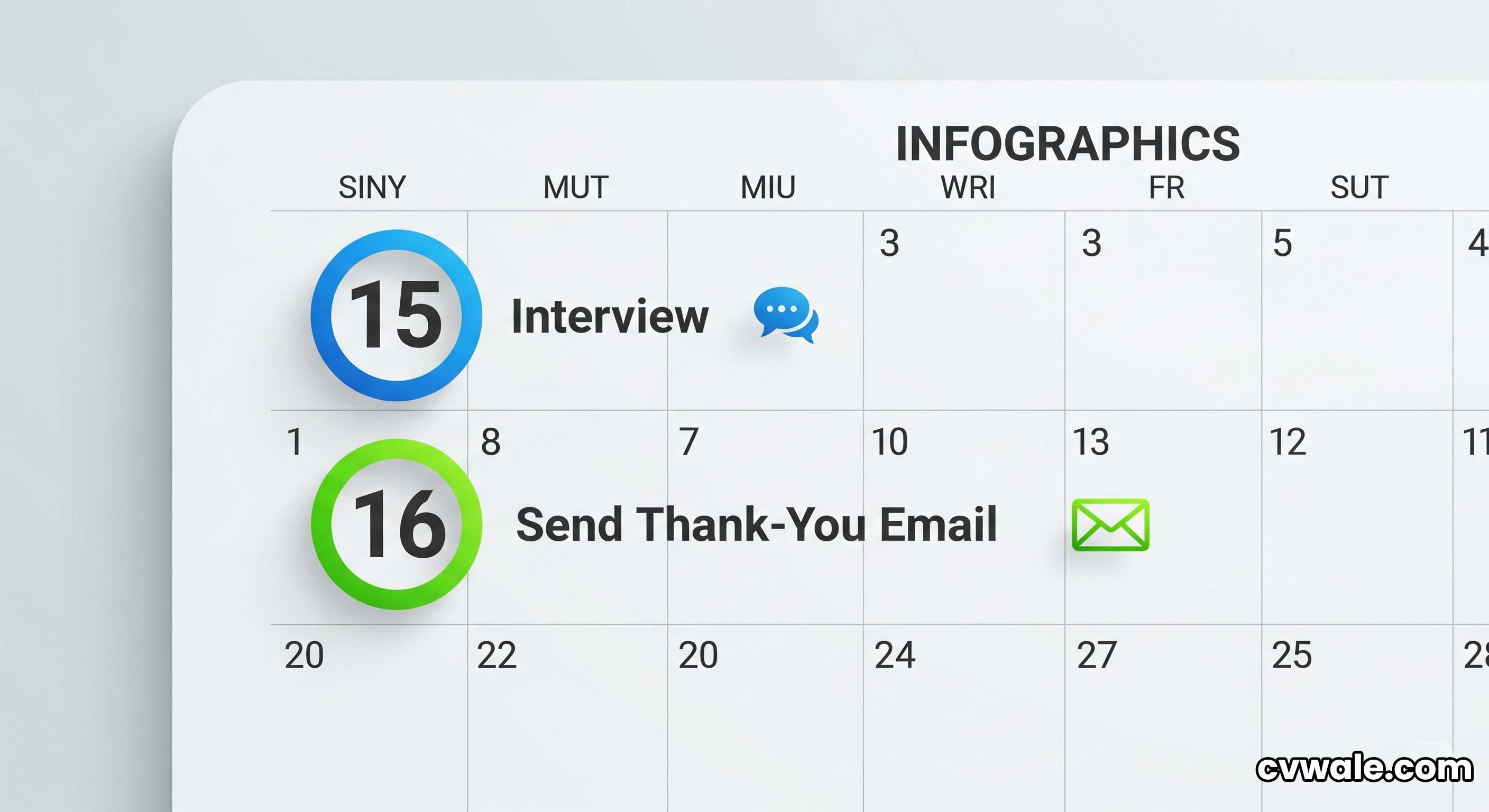 A calendar showing an interview date and a follow-up date circled.