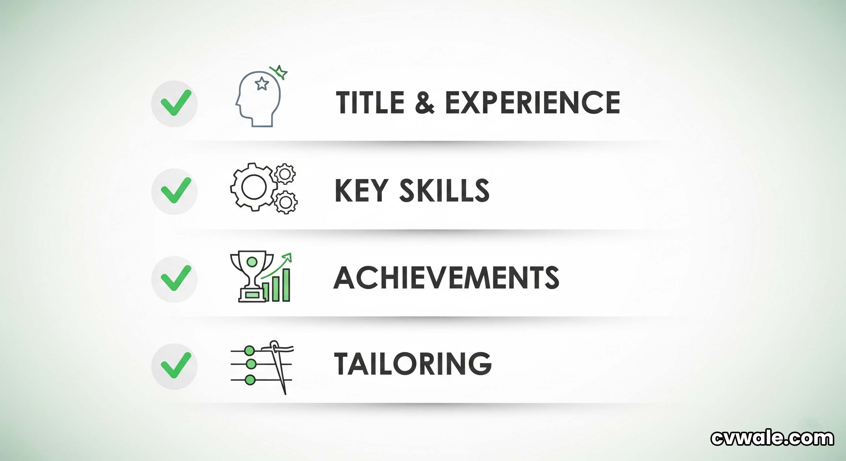 A checklist showing the key components of a winning professional summary.